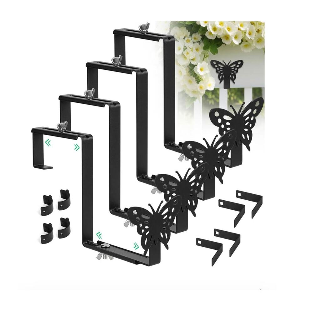 Planter Box Bracket Holder with Butterfly New In Box 4 Pack